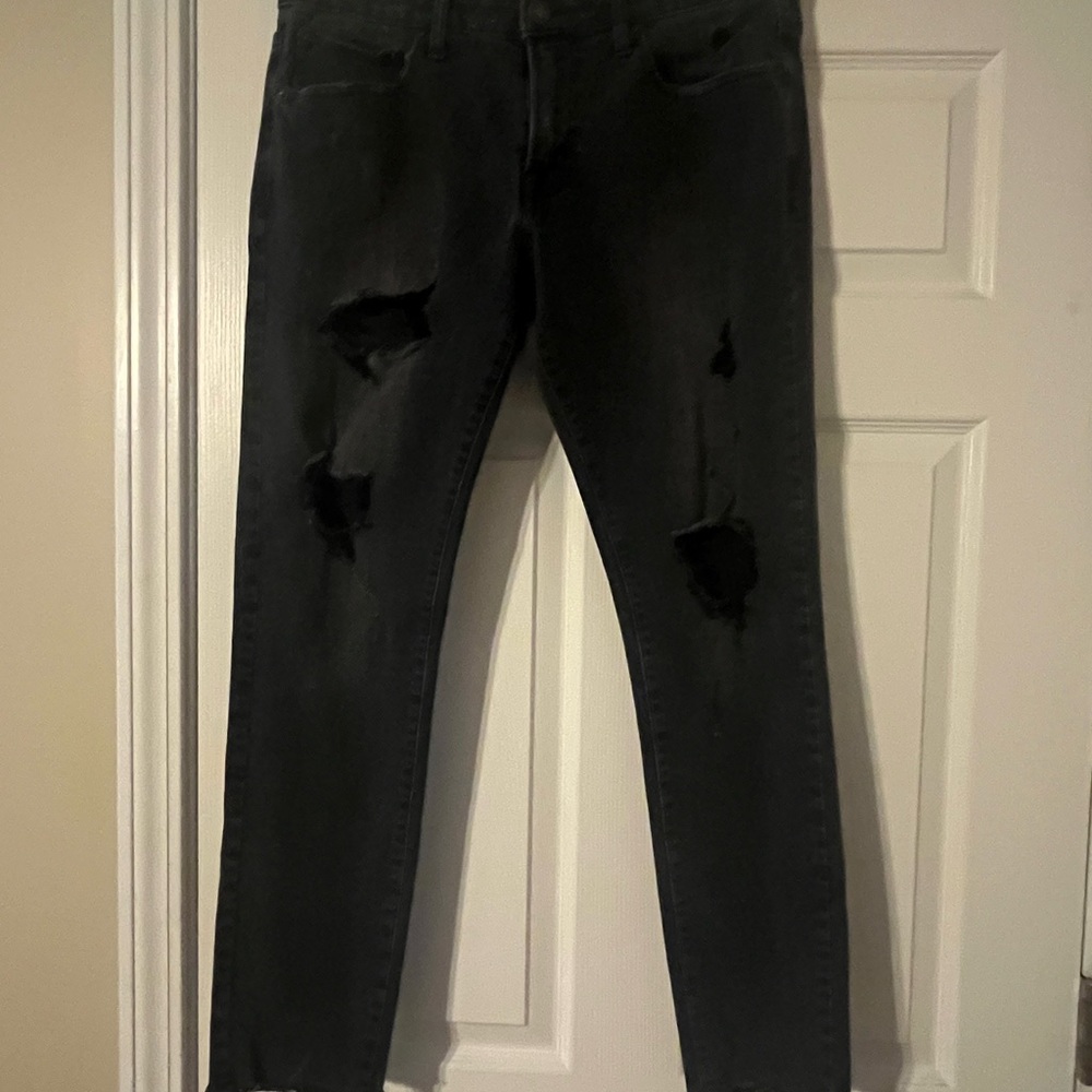 American Eagle Outfitters Black Skinny Jeans with Distressed Details